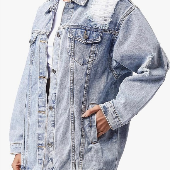 JudyBridal Oversized Women’s Denim Ripped Boyfriend Jean Jacket Long Sleeve Sz M - Picture 9 of 15